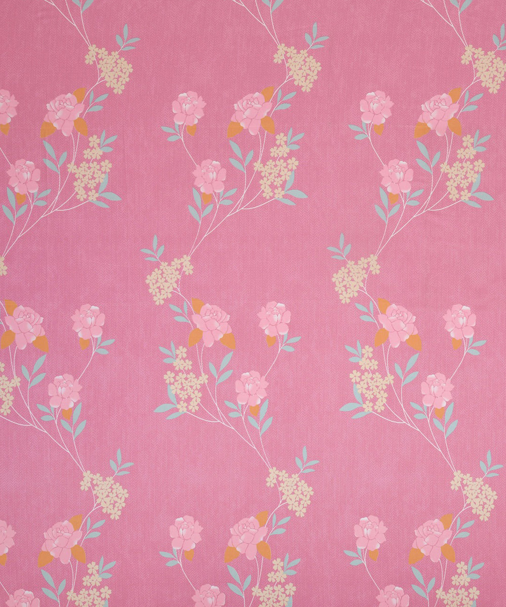 Pink Floral Single Fitted Bedsheet With 1 Pillow Cover