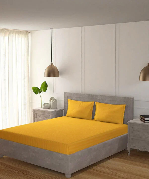 Yellow Satin Stripe Bedsheet with Pillow Cover