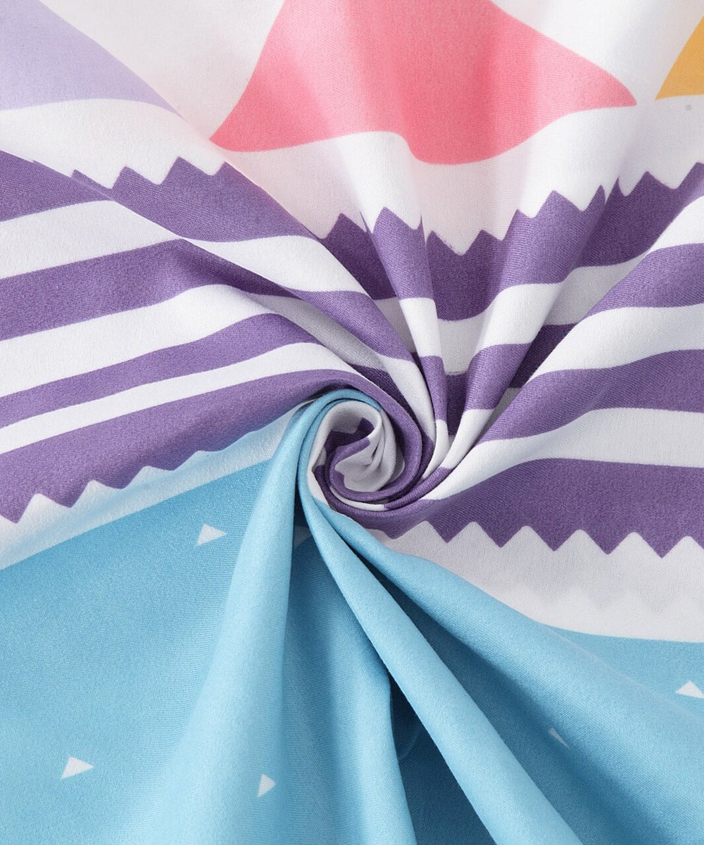Blue Geometric Single Fitted Bedsheet With 1 Pillow Cover
