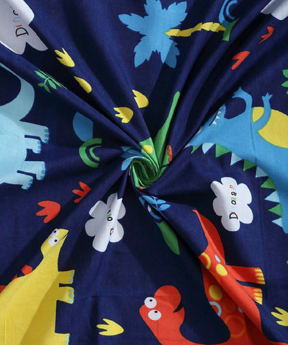 Blue Dinasaur Kids Single Fitted Bedsheet With 1 Pillow Cover
