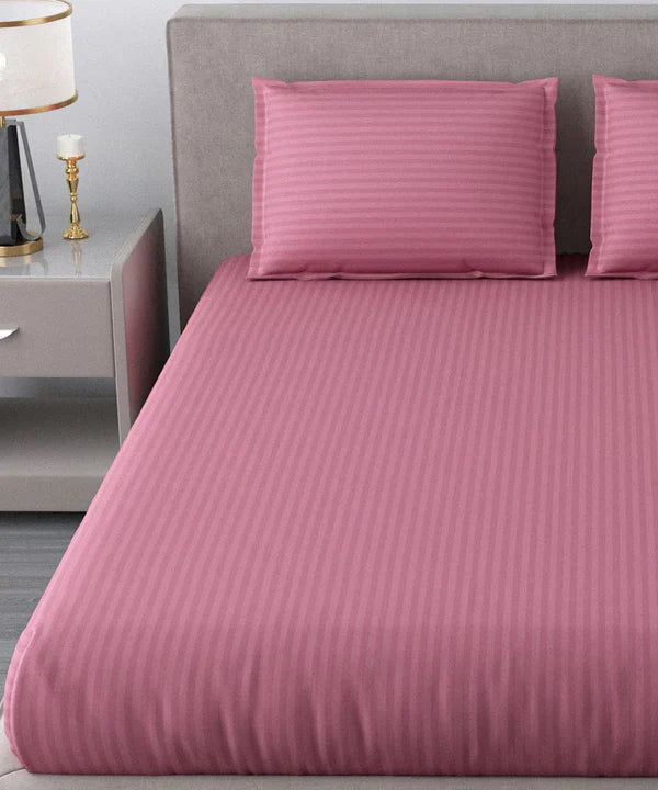 Pink Satin Stripe Bedsheet with Pillow Cover