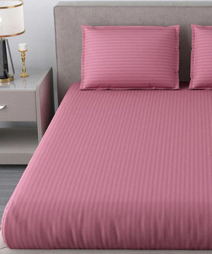 Pink Satin Stripe Bedsheet with Pillow Cover