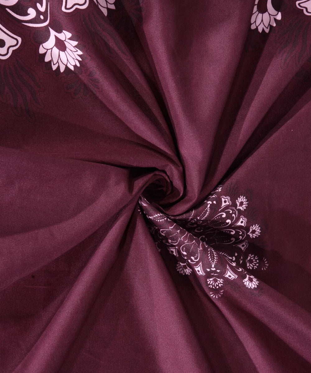 Wine Floral Double Bedsheet With 2 Pillow Covers