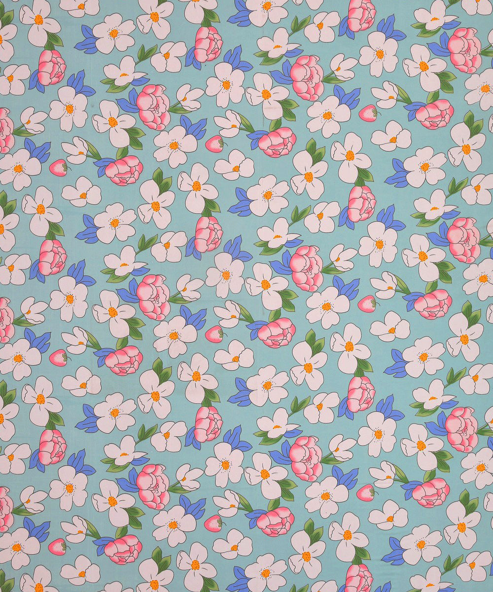 Green Floral Single Fitted Bedsheet With 1 Pillow Cover