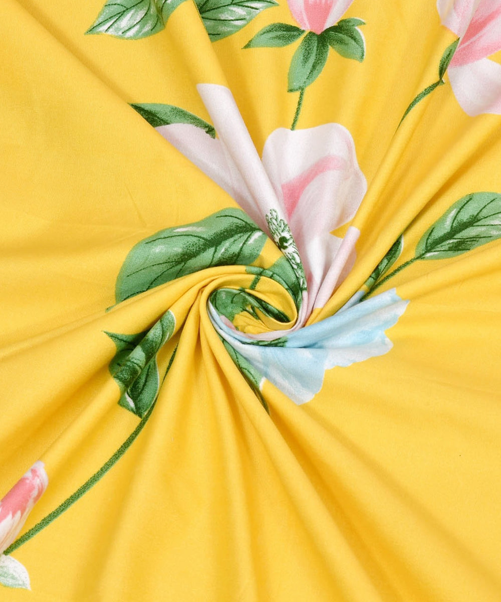 Yellow Floral Super King Fitted Bedsheet With 2 Pillow Covers
