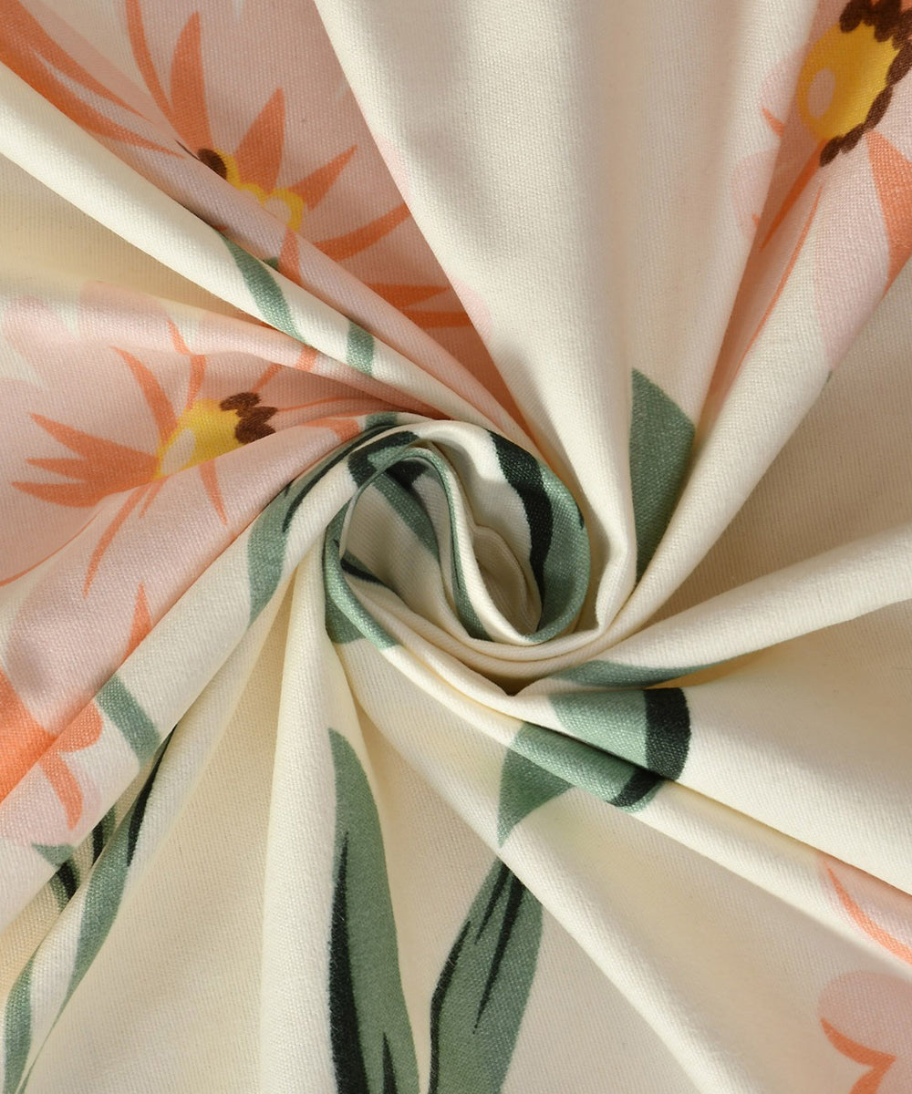 Off-White Floral Double Bedsheet With 2 Pillow Covers