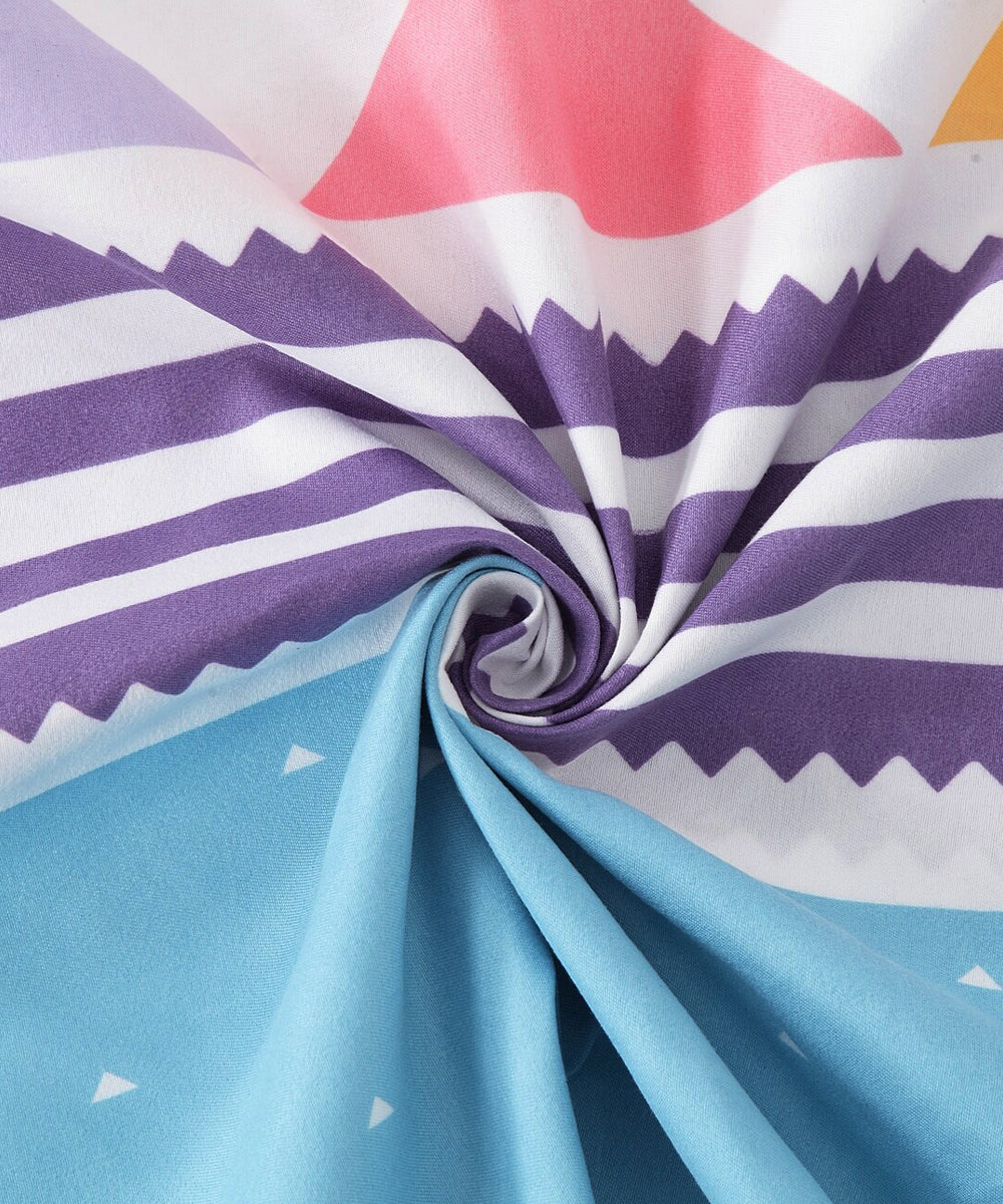 Blue Geometric Super King Fitted Bedsheet With 2 Pillow Covers