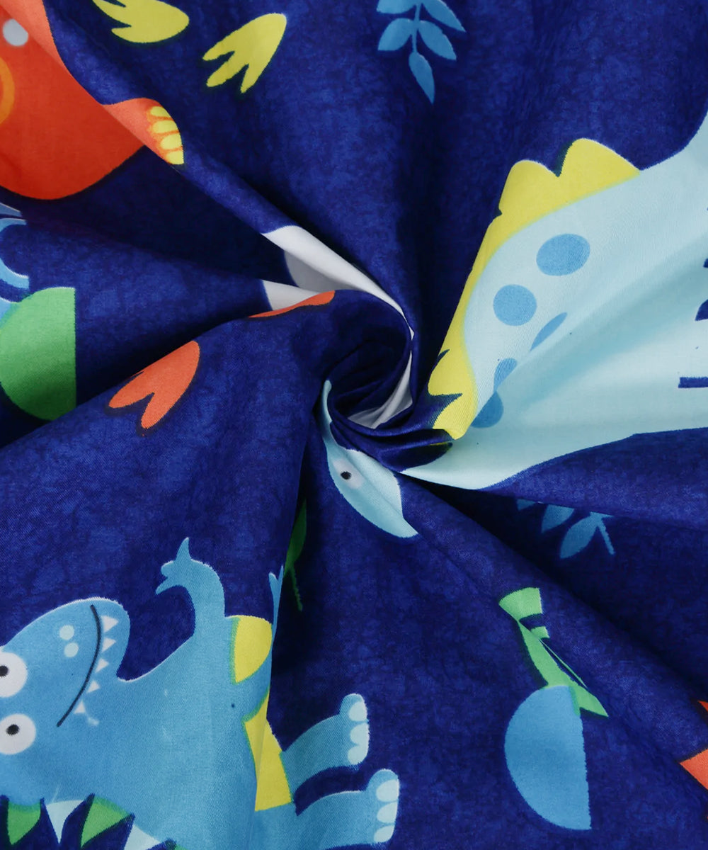 Blue Dinasaur Kids King Size Bedsheet  with 2 Pillow Covers
