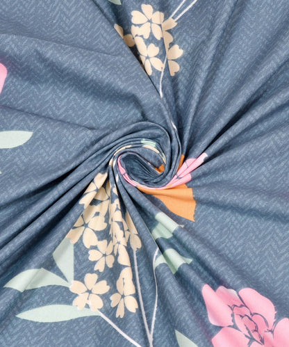 Blue Floral Queen Fitted Bedsheet With 2 Pillow Covers