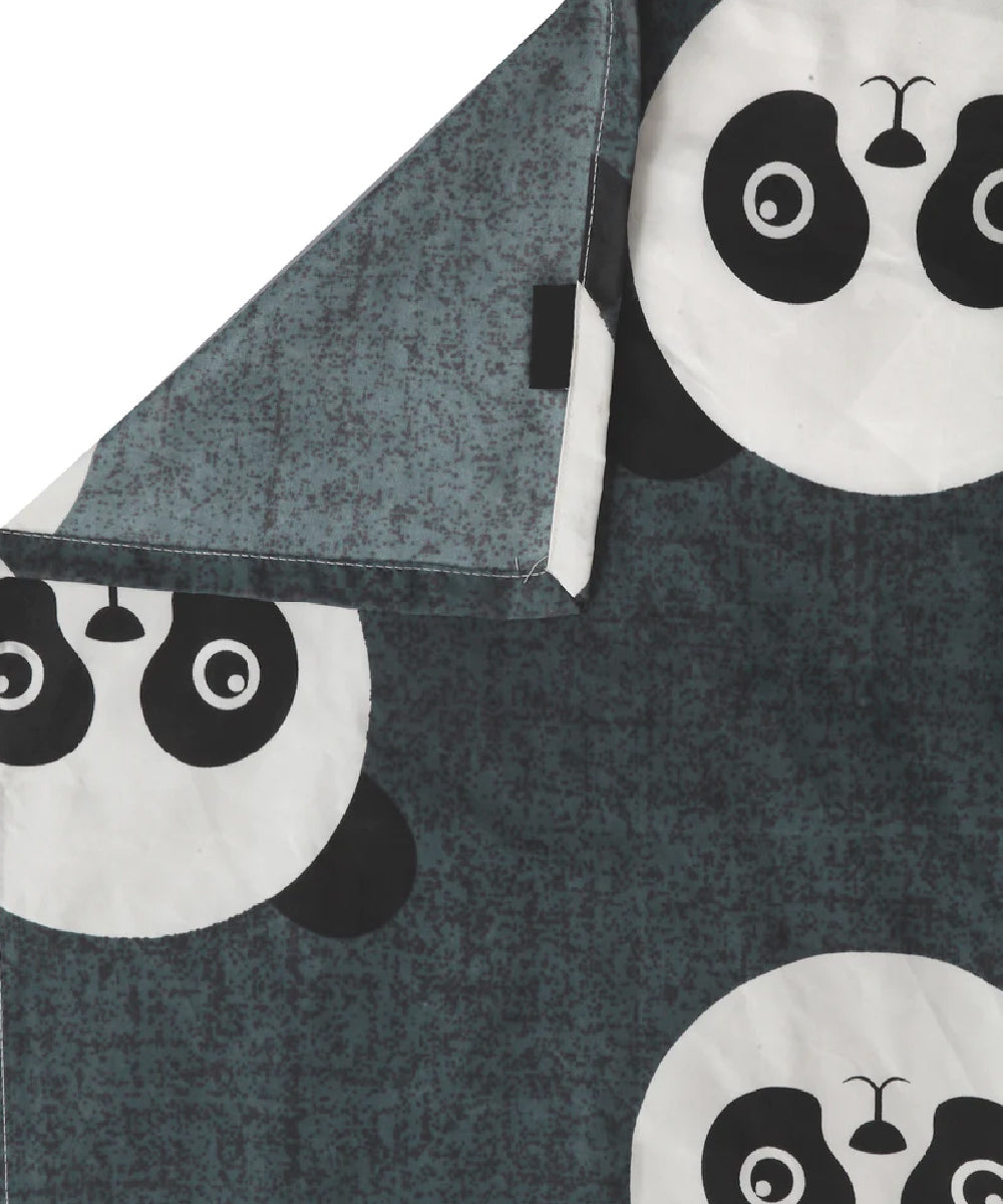 Grey Pandas Queen Fitted Bedsheet With 2 Pillow Covers