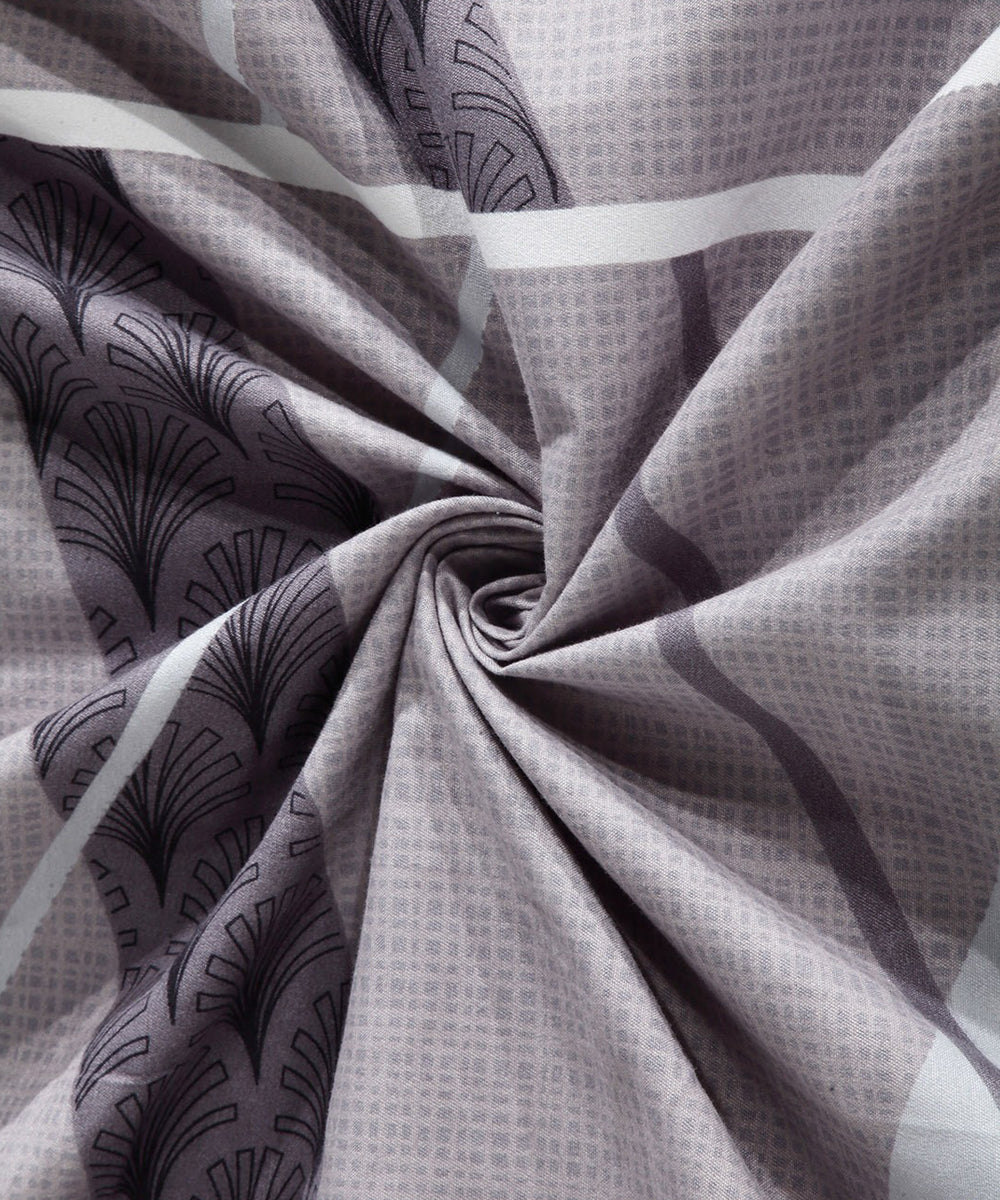 Grey and White Single Fitted Bedsheet With 1 Pillow Cover