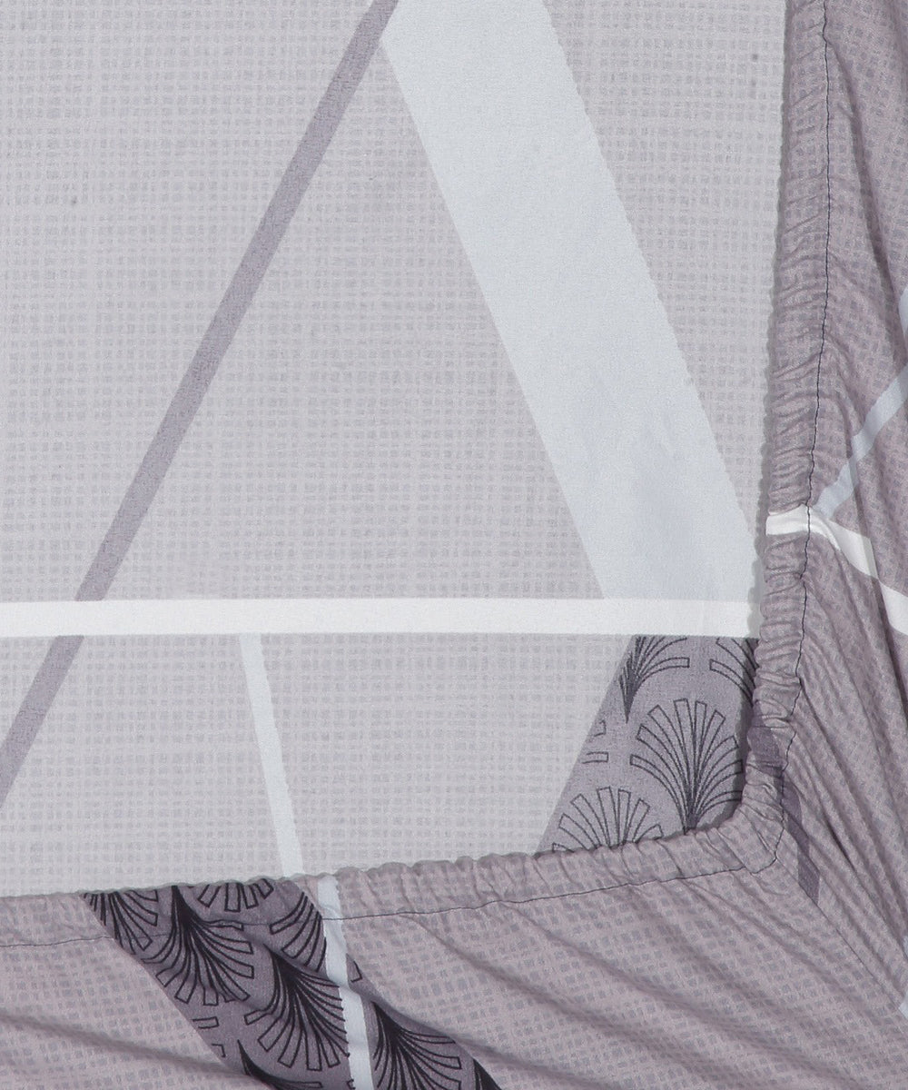 Grey and White Single Fitted Bedsheet With 1 Pillow Cover