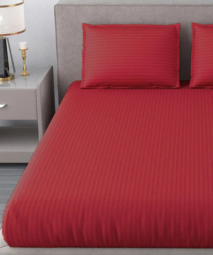 Red Satin Stripe Bedsheet with Pillow Cover