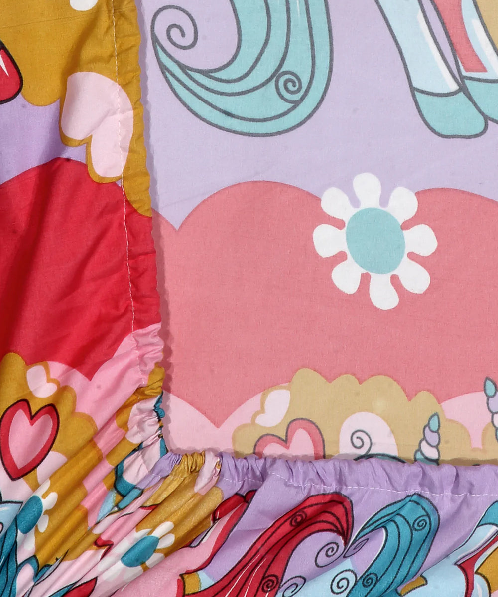 Cute Kids King Fitted Bedsheet With 2 Pillow Covers