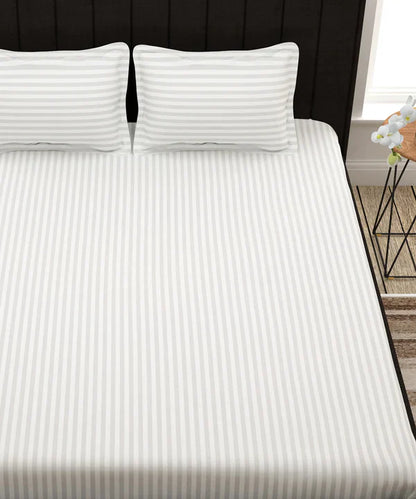 White Satin Stripe Bedsheet with Pillow Cover