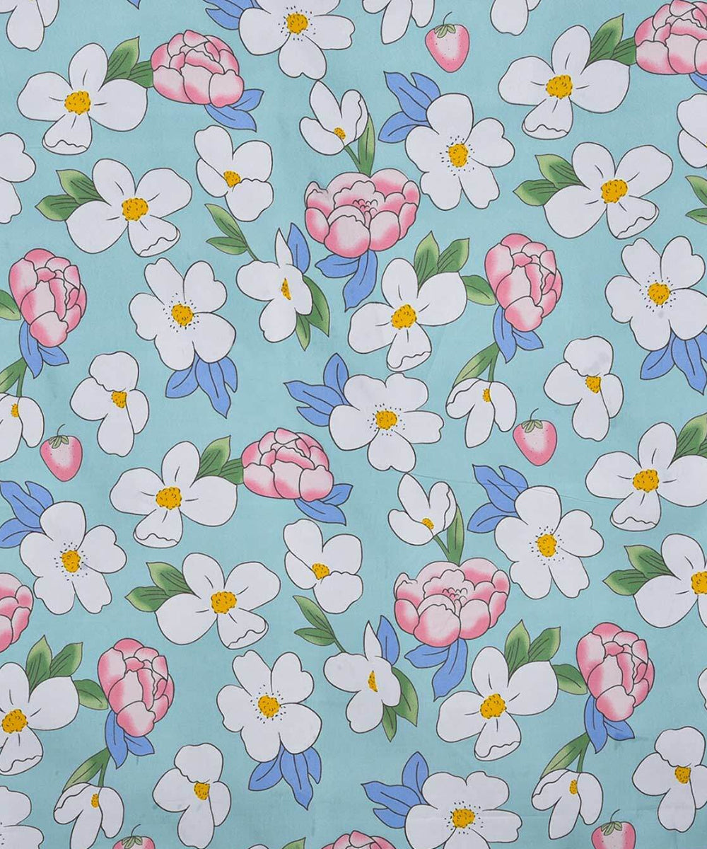 Green Floral Double Bedsheet With 2 Pillow Covers