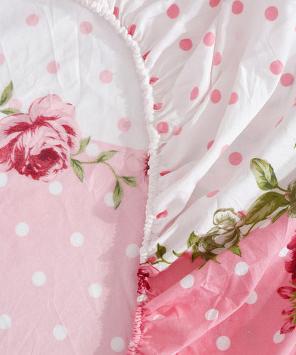 Pink & White Floral Super King Fitted Bedsheet With 2 Pillow Covers