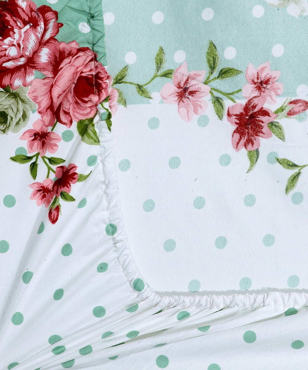 Green & White Single Fitted Bedsheet With 1 Pillow Cover