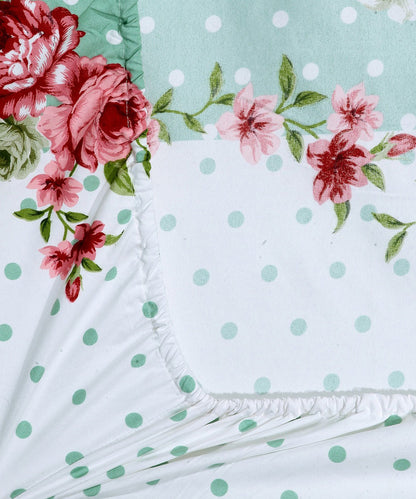 Green & White Single Fitted Bedsheet With 1 Pillow Cover