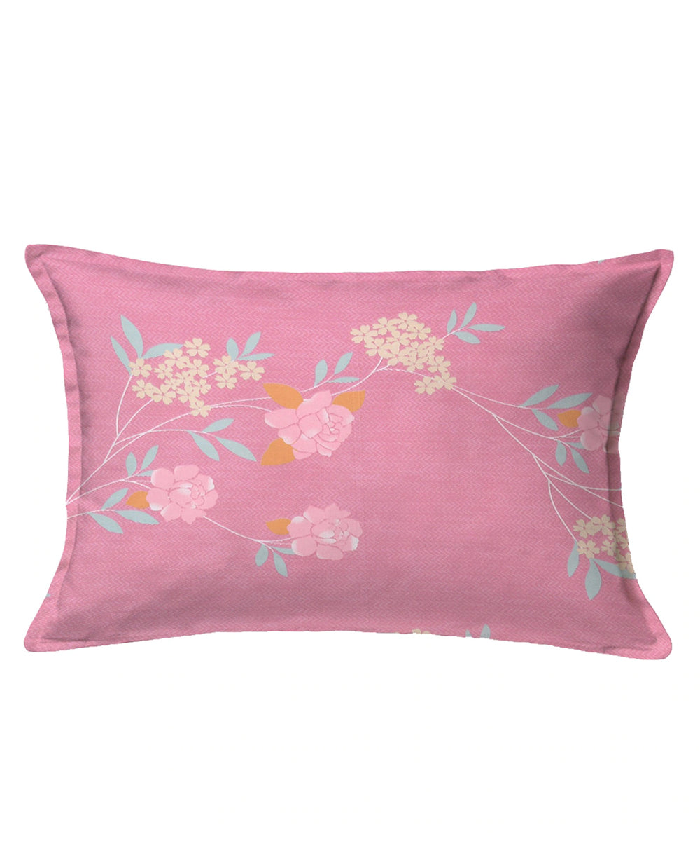 Pink Floral Single Fitted Bedsheet With 1 Pillow Cover