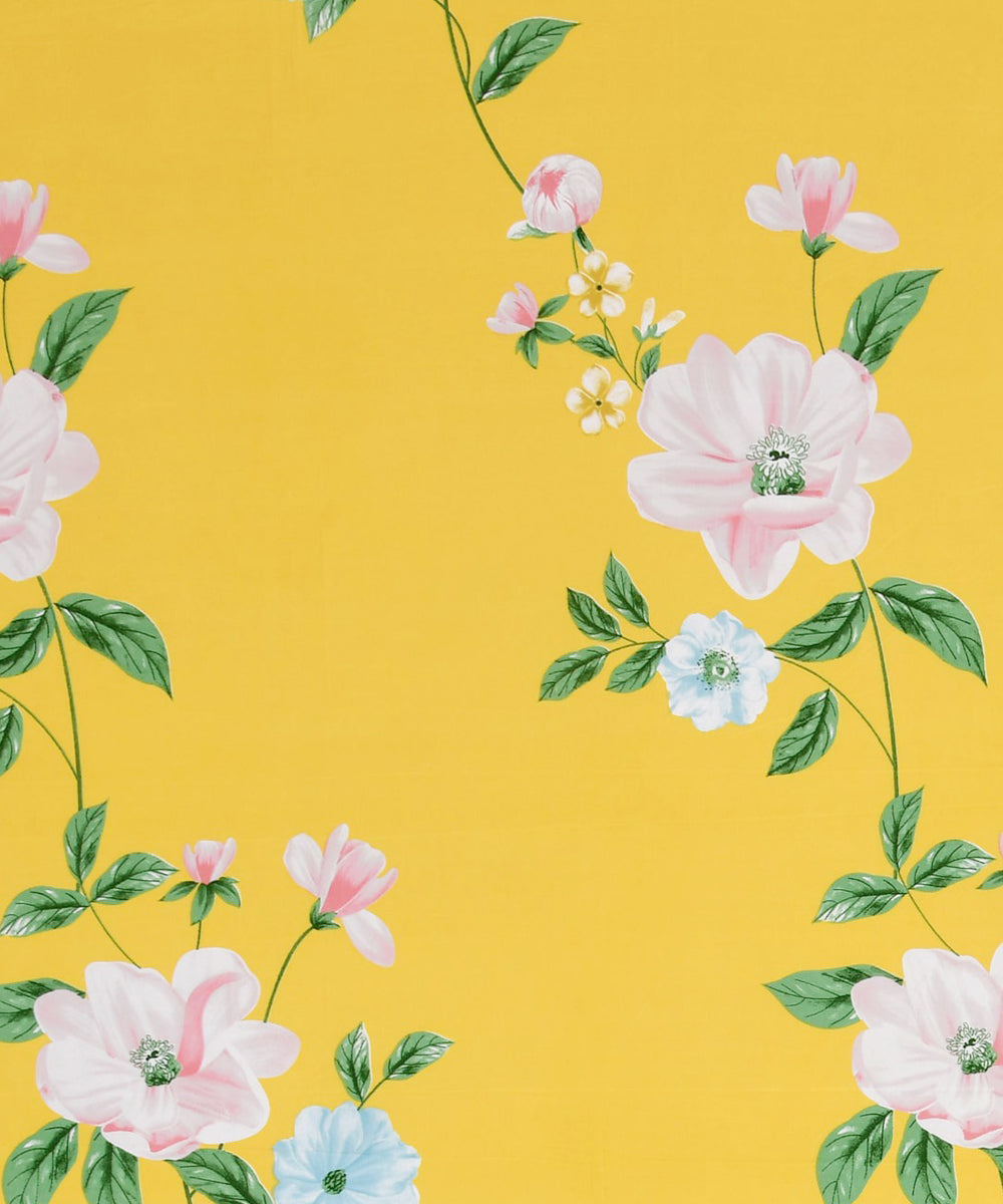 Yellow Floral Single Fitted Bedsheet With 1 Pillow Cover