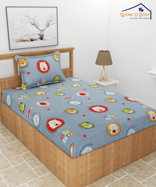 Cute Lions Single  Bedsheet With 1 Pillow Cover