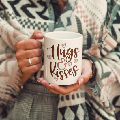 Hugs and Kisses Printed Ceramic Mug |White