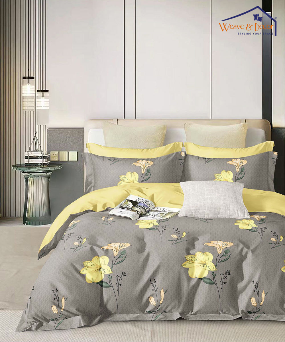 Yellow Flower Single Fitted Bedsheet With 1 Pillow Cover