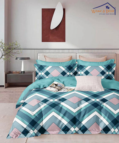 Aqua Geometric Single Fitted Bedsheet With 1 Pillow Cover