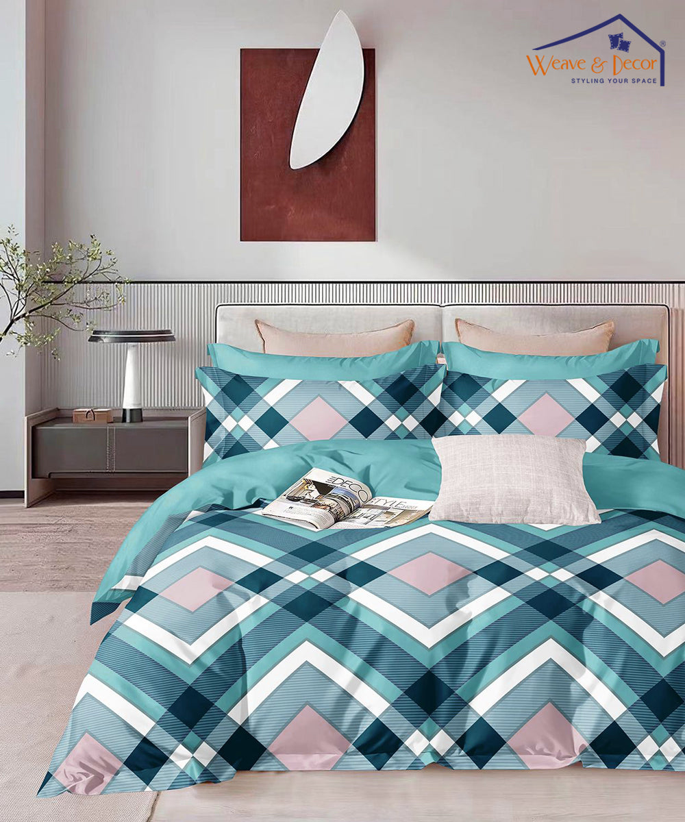 Aqua Geometric Single Bedsheet With 1 Pillow Cover