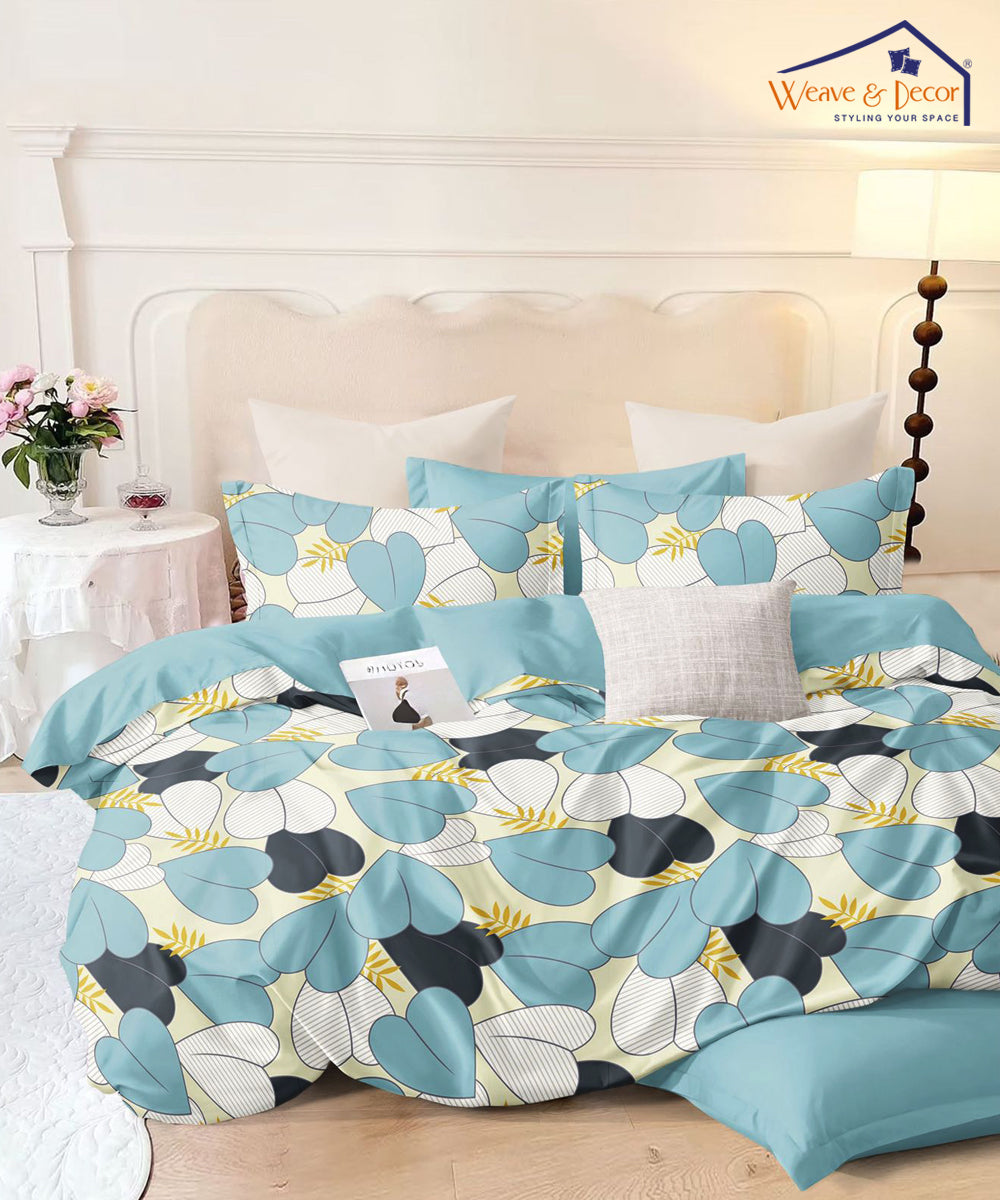 Leaf on Leaf Queen Fitted Bedsheet With 2 Pillow Covers