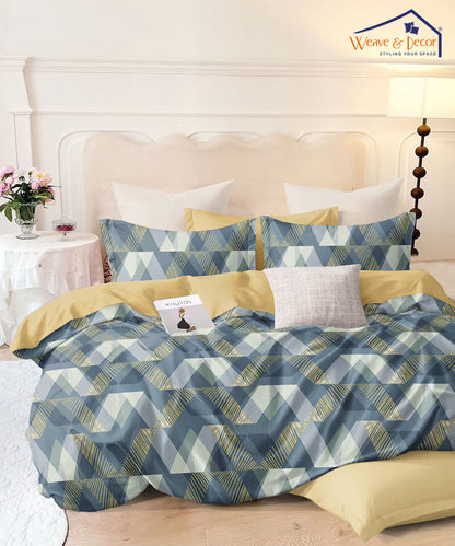 Multicolour Abstract Queen Fitted Bedsheet With 2 Pillow Covers