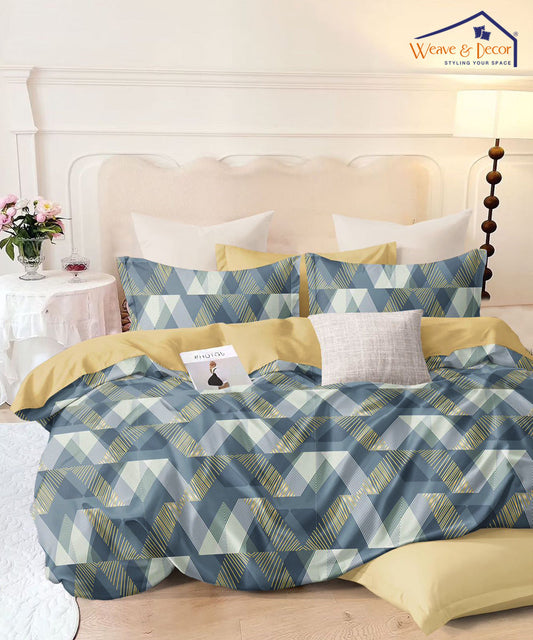 Multicolour Abstract Queen Fitted Bedsheet With 2 Pillow Covers