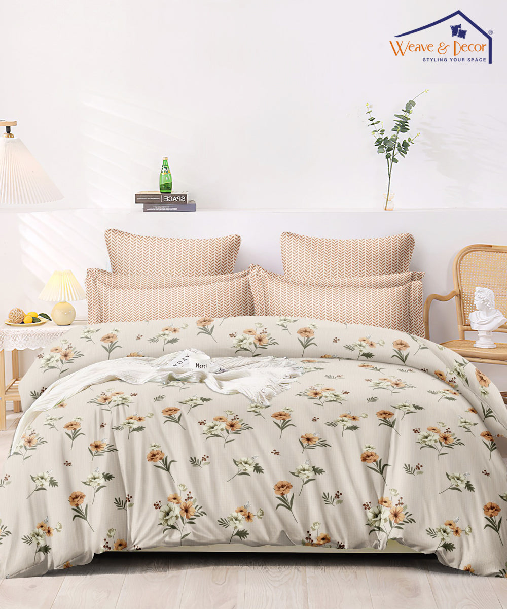 Khadi Floral Single Fitted Bedsheet With 1 Pillow Cover