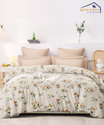 Khadi Floral Single Fitted Bedsheet With 1 Pillow Cover