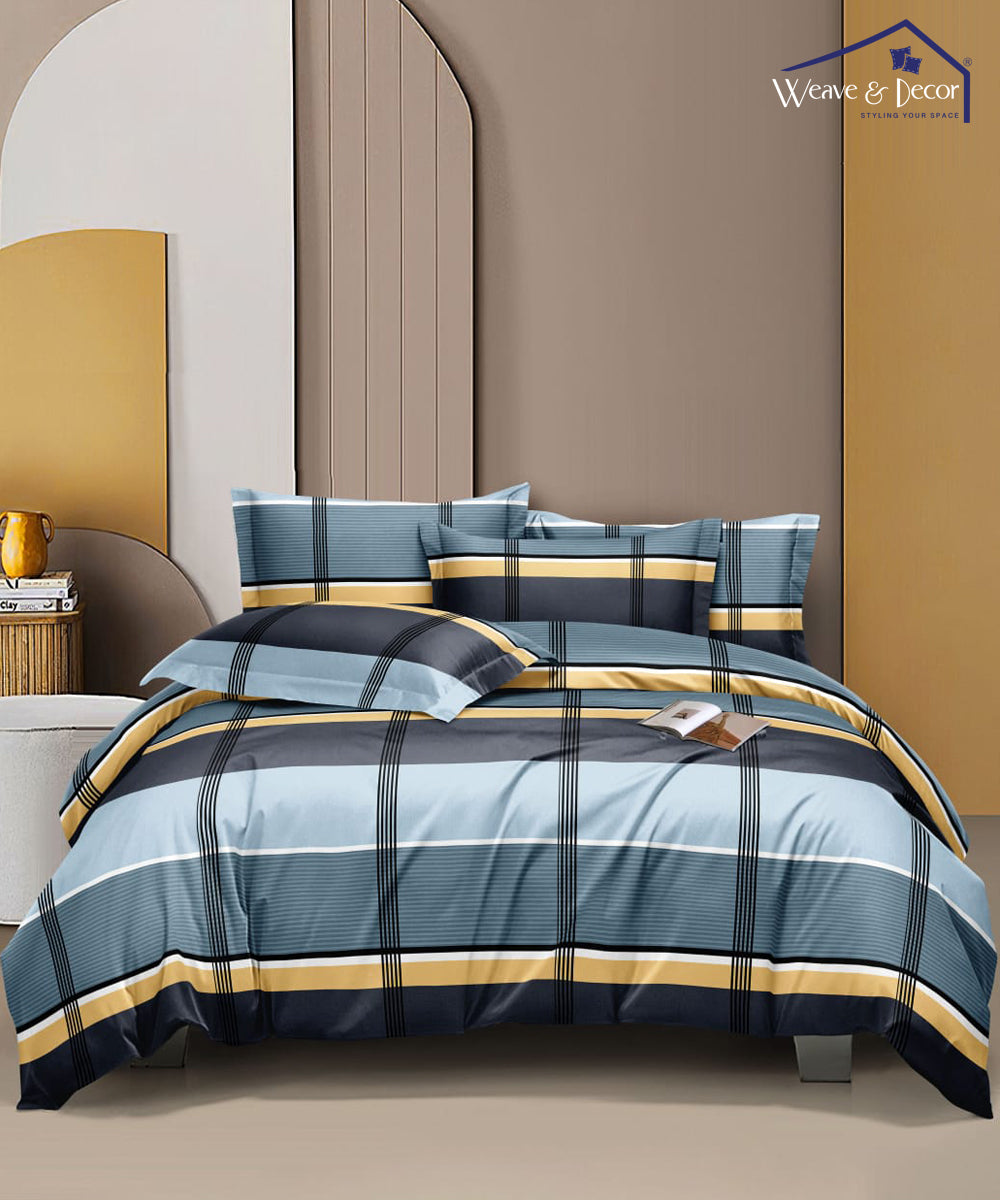 Blue Checks Single Fitted Bedsheet With 1 Pillow Cover