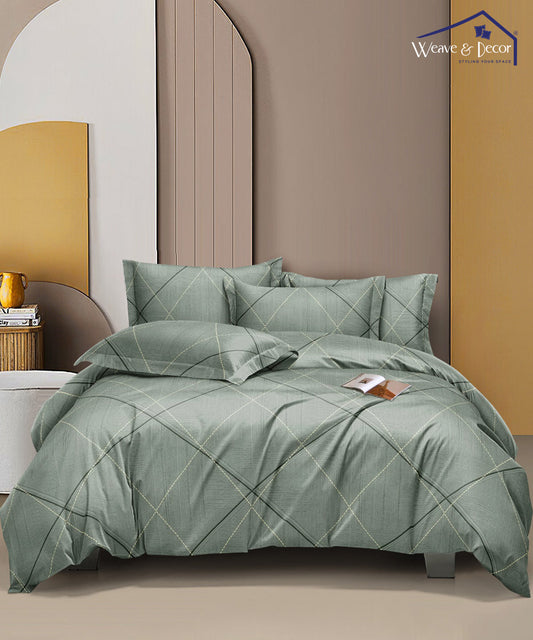 Green Lines Fitted Bedsheet With Pillow Cover