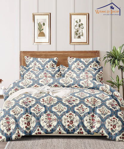 Blue EthnicKing Size Bedsheet With 2 Pillow Cover