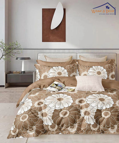 Brown Floral  Single Fitted Bedsheet With 1 Pillow Cover