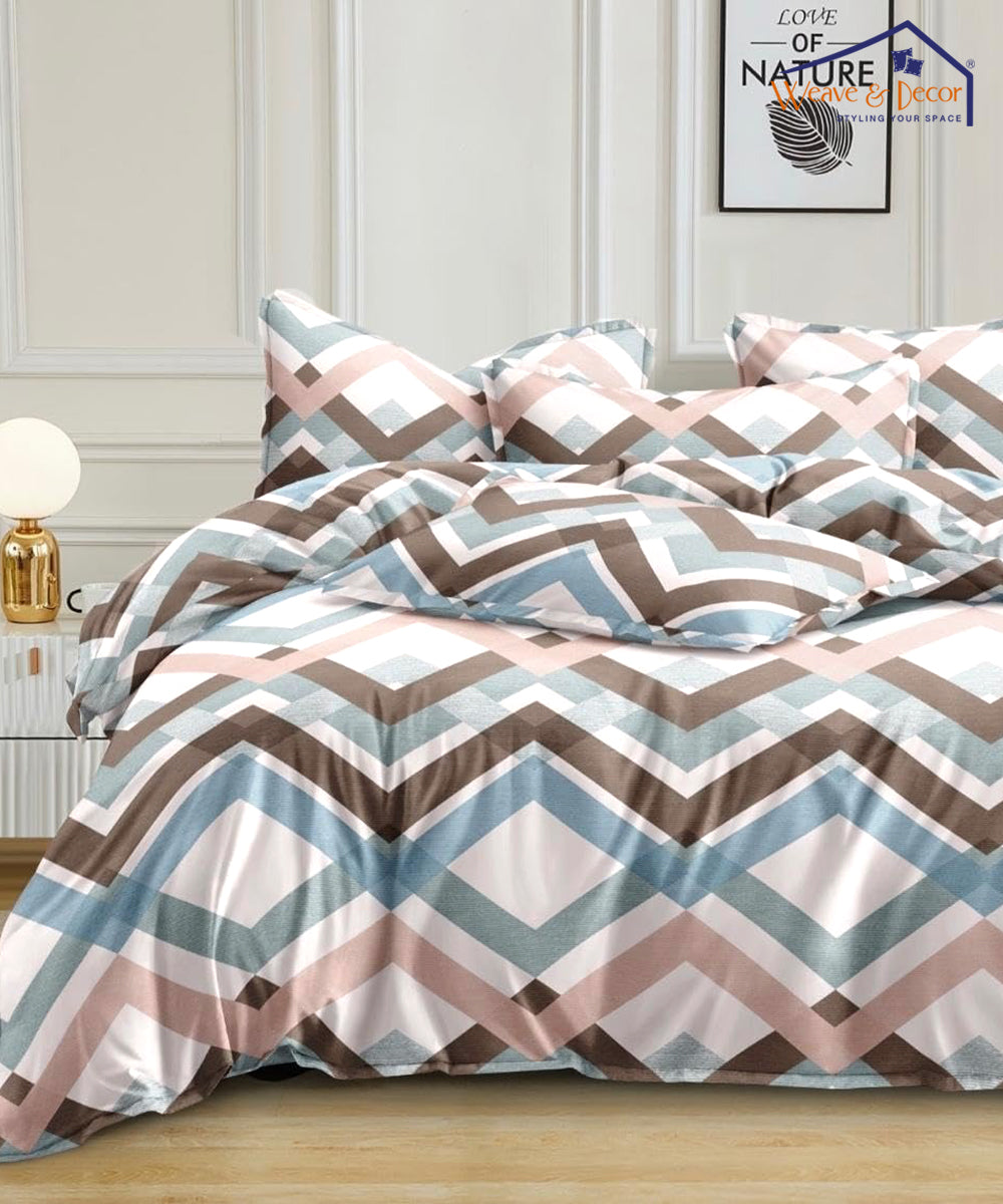 Brown Printed  King Size Bedsheet With 2 Pillow Cover