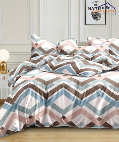 Brown Printed  King Size Bedsheet With 2 Pillow Cover