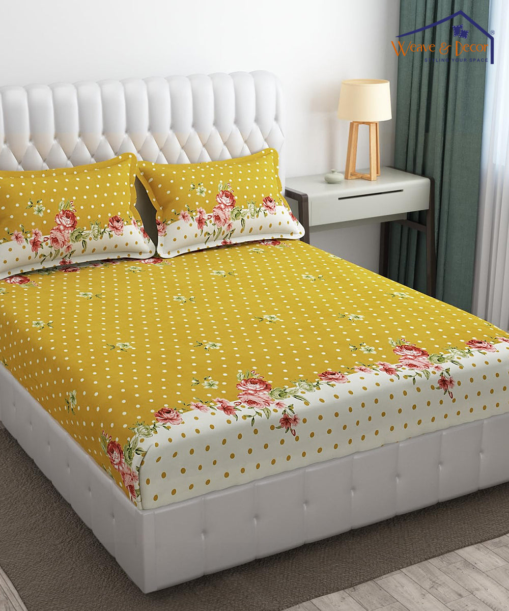 Brown Printed King Fitted Bedsheet With 2 Pillow Covers