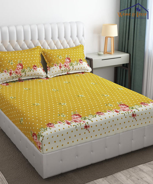 Brown Printed King Fitted Bedsheet With 2 Pillow Covers