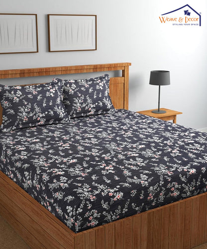 Charcoal Blossom Super King Fitted Bedsheet With 2 Pillow Covers