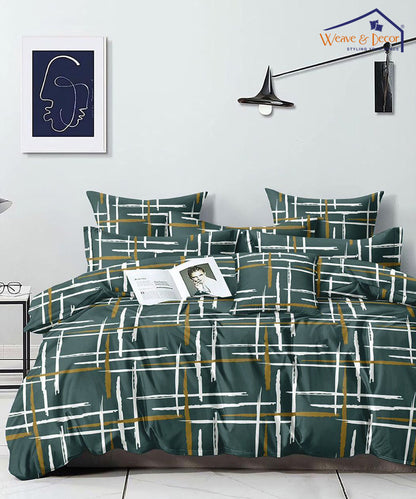 Green Abstract Single Fitted Bedsheet With 1 Pillow Cover