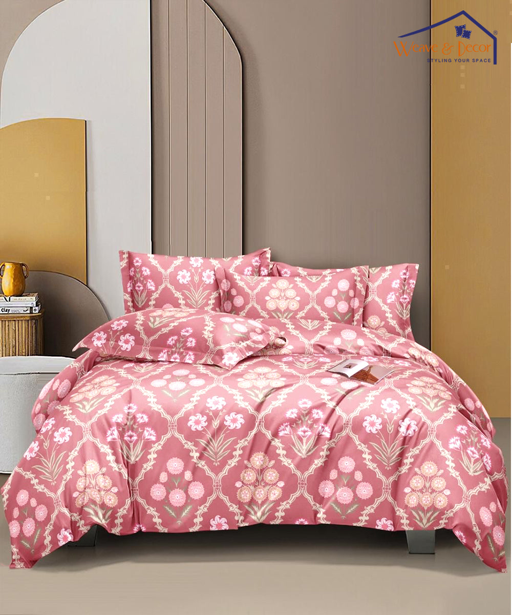 Coral Blossom Comforter Set With Bedsheet & Pillow Covers