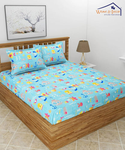 Life in Sea King Size Bedsheet With 2 Pillow Cover