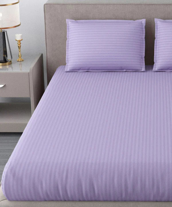 Lavender Satin Stripe Bedsheet with Pillow Cover