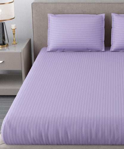 Lavender Satin Stripe King Size Bedsheet With 2 Pillow Covers