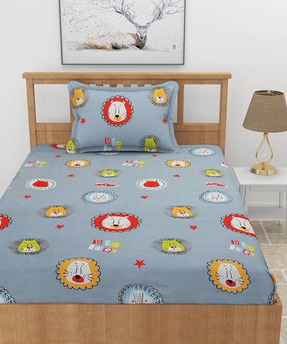 Cute Lions Single  Bedsheet With 1 Pillow Cover